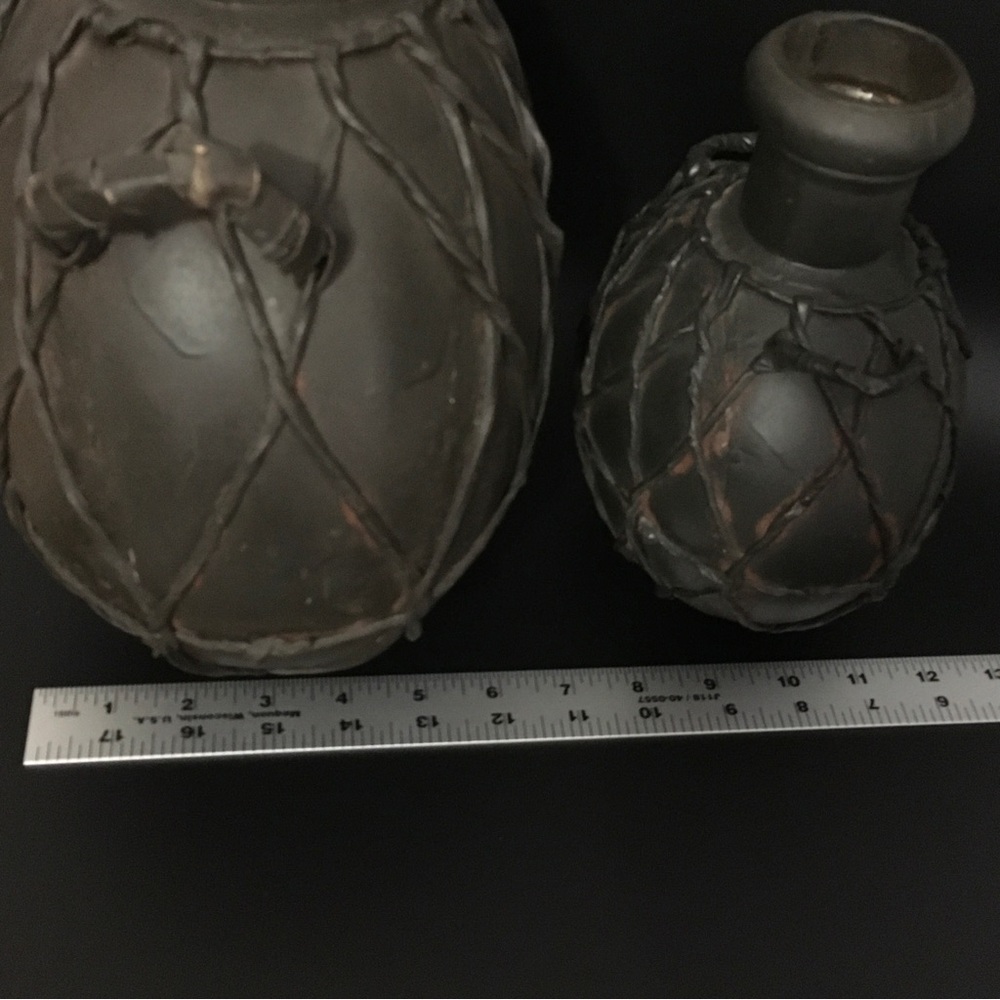 Italian Decorative Leather Wrapped Metal Canteen Water Jugs 12” & 8” Set of 2 - Picture 13 of 16